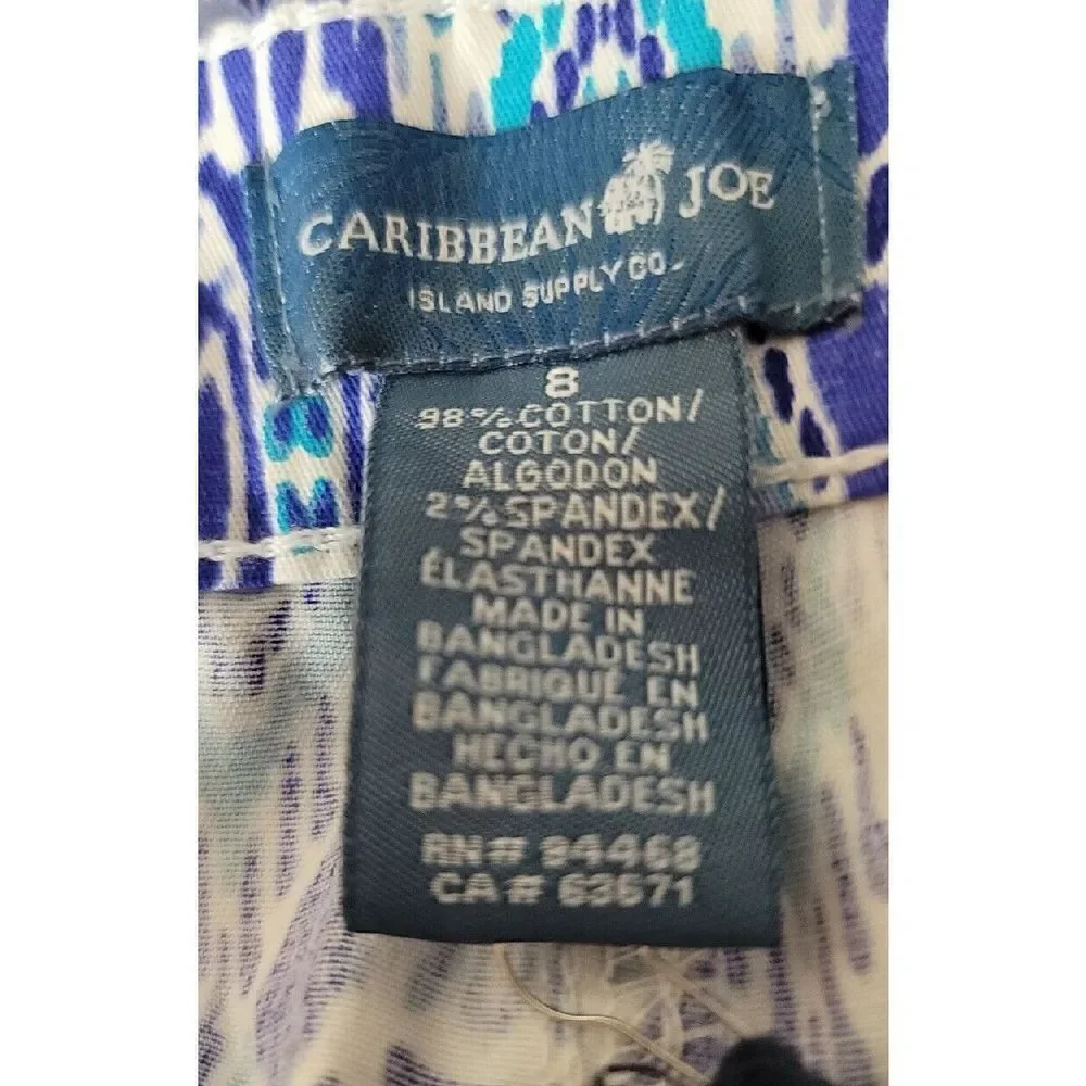 Caribbean Joe NWT  Women's Blue Hue Abstract Shorts Size 8 NEW t8